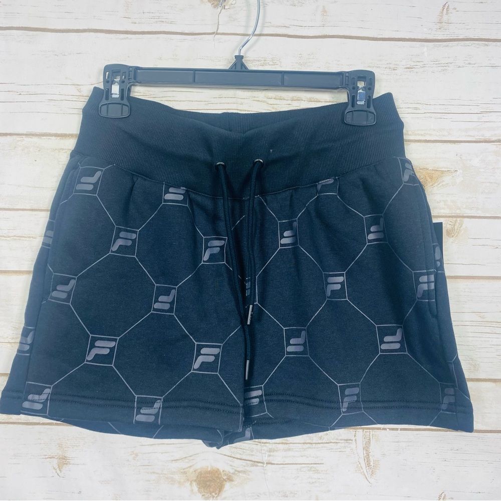 Fila Women’s Black Elastic Waist Drawstring Geometric Athletic Shorts Size S